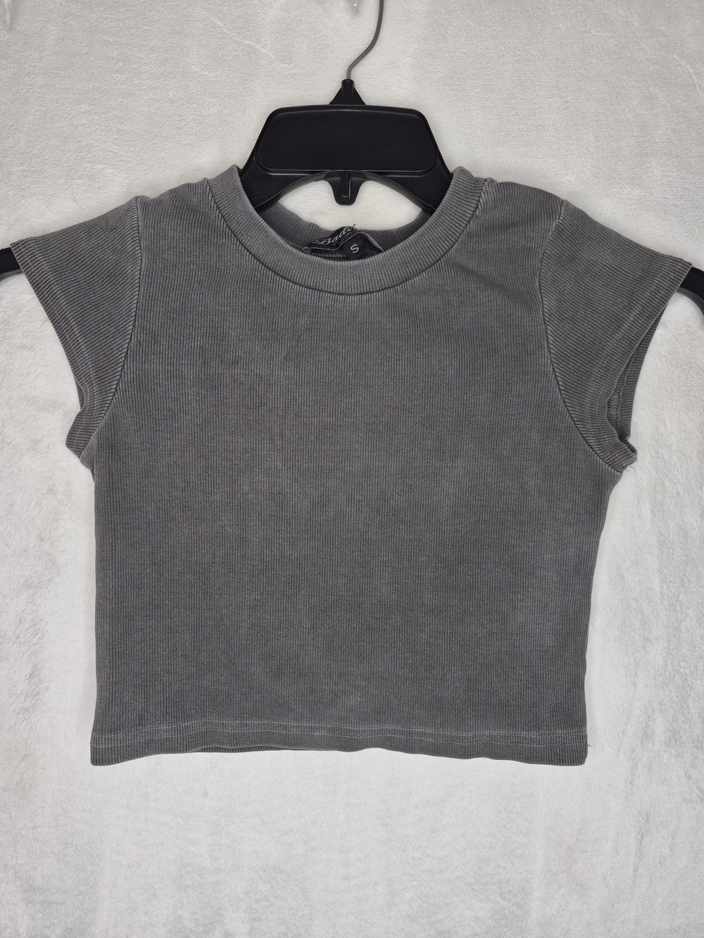Badwood Los Angeles Washed Gray Ribbed Cap Sleeve Crop Top Womens Small